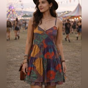 🌸 EUC Kimchi Blue From Urban Outfitters Patchwork Spaghetti Strap Mini Dress 🌸